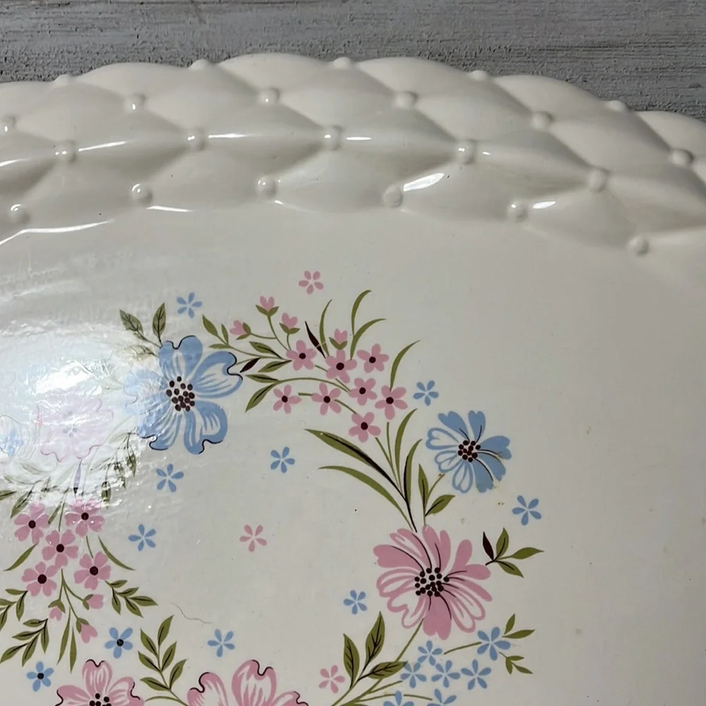 Vintage Ceramic Floral ￼Serving Platter Hand Crafted 15 inches